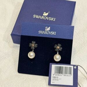 Swarovski Black Crystal and Pearl-like Drop Earrings